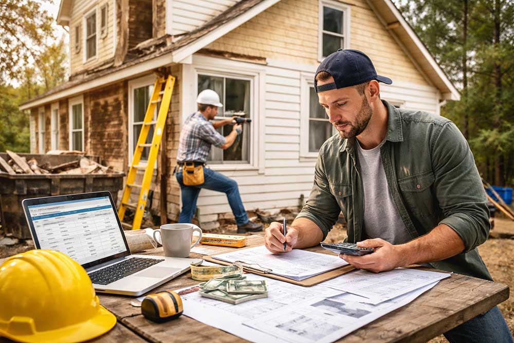 Real estate investor using a BRRRR calculator for deal analysis