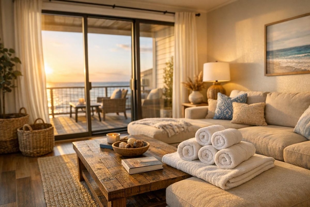 Beautifully furnished vacation rental living room ideal for Airbnb DSCR loan analysis
