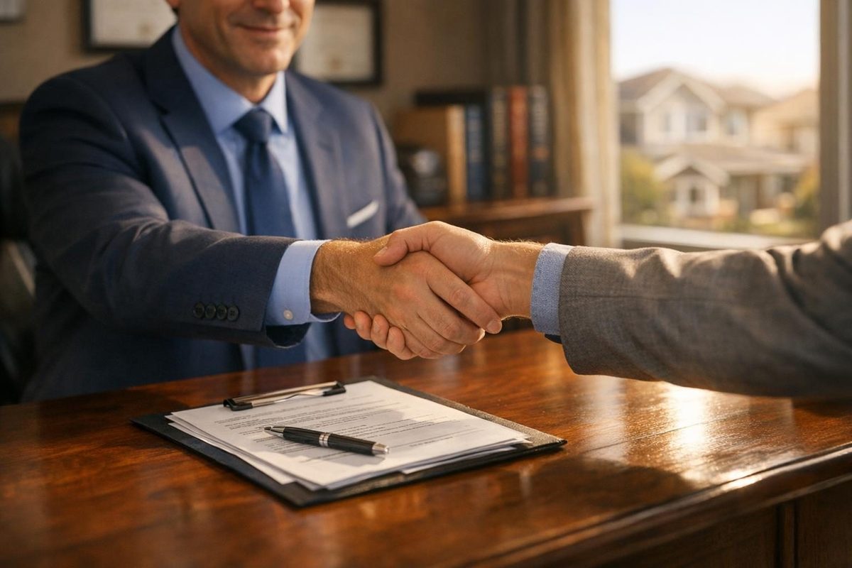 Mortgage broker and real estate investor finalizing a DSCR loan agreement