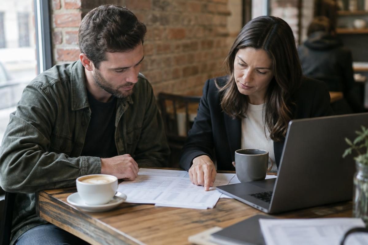 Investor reviewing rental income with a loan officer, the DSCR math Best DSCR Calculators simplifies